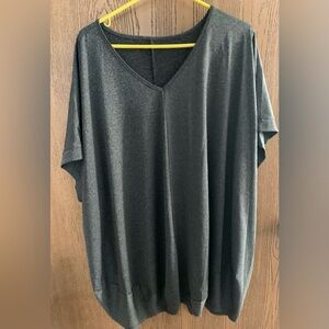 Plain V-Neck Elbow Length Grey Shirt
